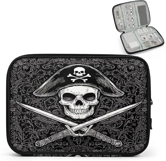 Cable Organizer Cool Pirate Skull Electronics Travel Organizer Case Tech Accessories Pouch Waterproof Cord Storage Bag for Power Bank Charger Phone Earphone