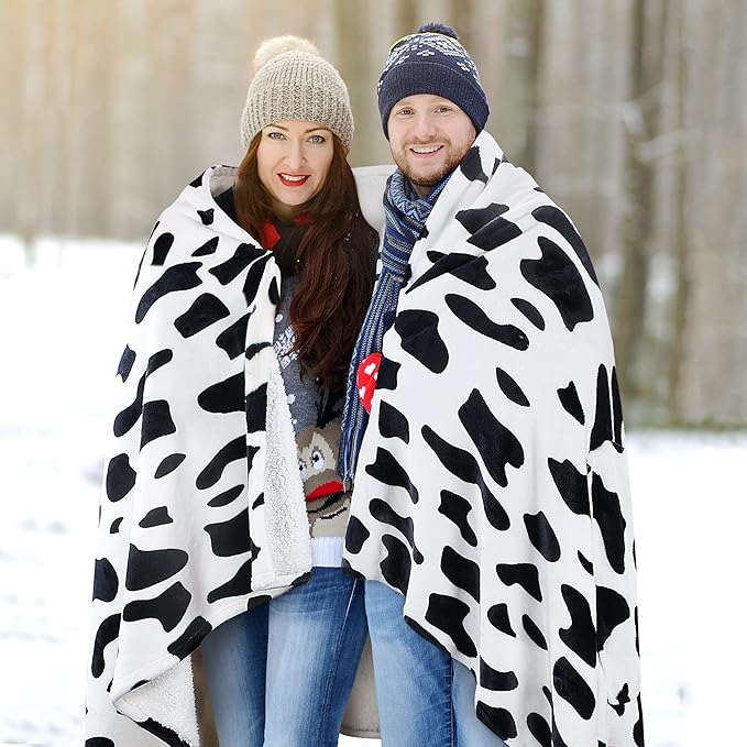 Catalonia Cow Print Sherpa Wearable Blanket Poncho for Adult Women Men, Wrap Blanket Cape with Pocket, Warm, Soft, Cozy, Snuggly, Comfort Gift
