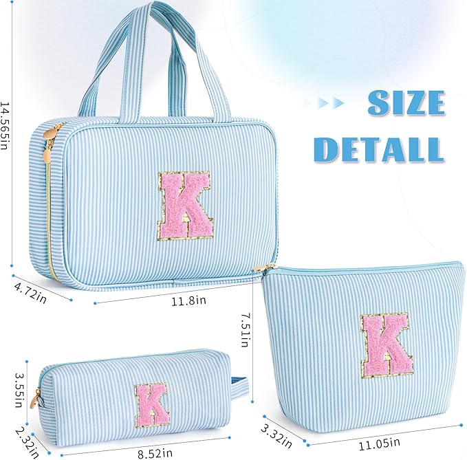 Toiletry Bag Makeup Bag for Girls - Personalized Cute Makeup Pouch for Girlfriend Bridesmaid Wife | Cosmetic Travel Toiletry Bag for Friend | Birthday Gift Idea for Mom - Blue K