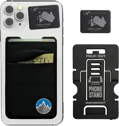 Gecko Travel Tech Double Pocket - Adhesive Card Holder - Cell Phone Pouch - Stick on Spandex Pocket - Carry Credit Cards and Cash (Mountain)