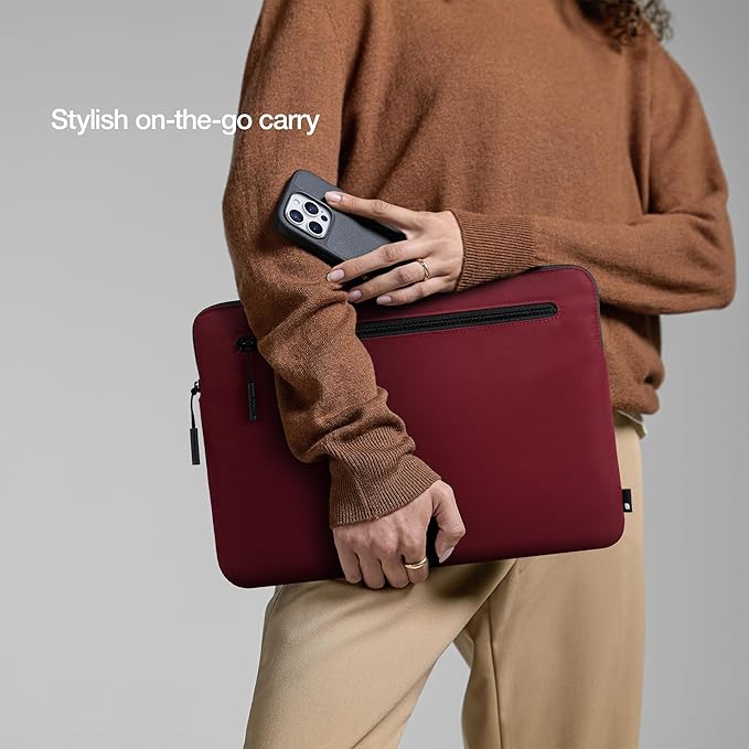 Incase Compact Laptop Sleeve with Flight Nylon - 14-inch MacBook/Laptop & iPad/Tablet Sleeve - Faux Fur Lining, Lightweight, Durable, Weather Resistant, Slip Pocket for Accessories - Cosmic Red