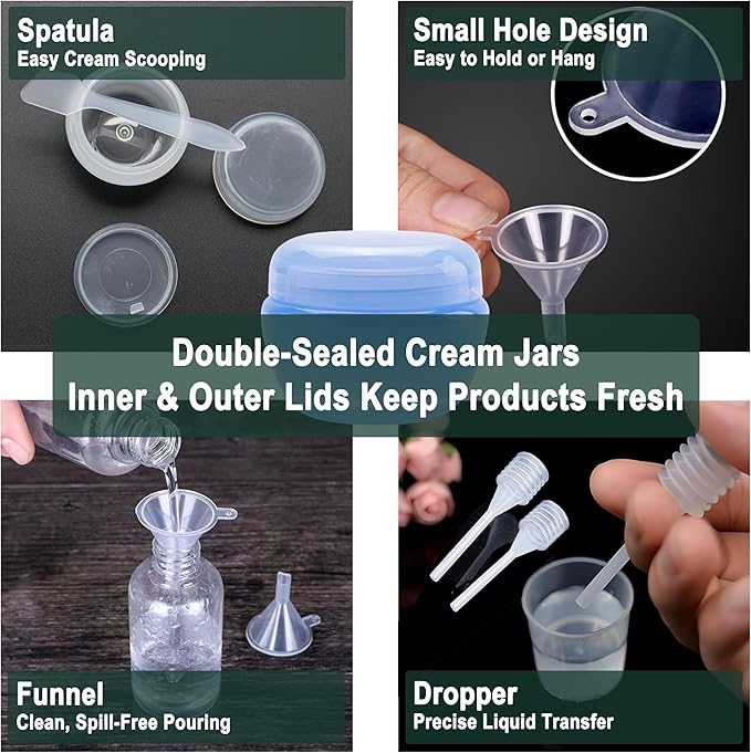 11 Pack Travel Airless Pump Bottle Set, Refillable Leakproof Toiletry Containers with Vacuum Bottles, Cream Jars, Funnel, Dropper, Label Stickers and Waterproof Zipper Bag, TSA Approved