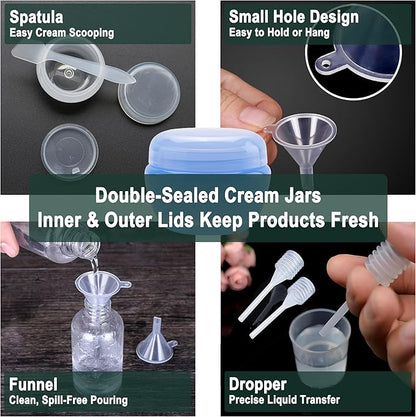 11 Pack Travel Airless Pump Bottle Set, Refillable Leakproof Toiletry Containers with Vacuum Bottles, Cream Jars, Funnel, Dropper, Label Stickers and Waterproof Zipper Bag, TSA Approved