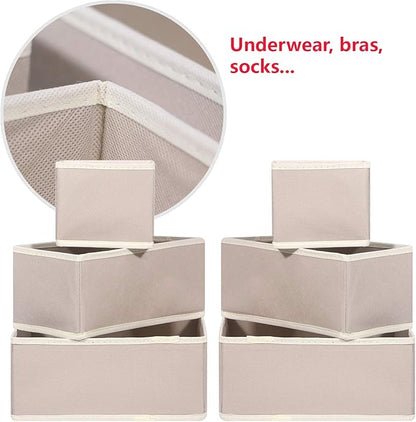 DIOMMELL 9 Pack Foldable Cloth Storage Box Closet Dresser Drawer Organizer Fabric Baskets Bins Containers Divider for Baby Clothes Underwear Bras Socks Lingerie Clothing,Beige 333