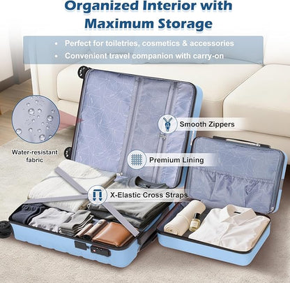 AnyZip Suitcase, 20" Carry On Luggage 14" Mini Cosmetic Cases Luggage Sets Hardside PC ABS Lightweight USB Suitcase with Wheels TSA for kids (2 Piece Set 14/20, Light blue)