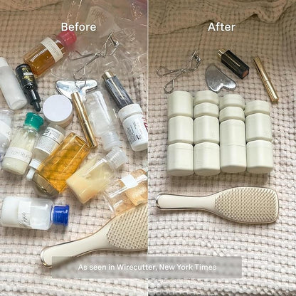 Cadence Travel Containers - 6 Piece Haircare Set - Magnetic Travel Capsules - 2 Small & 4 Medium Capsules - Shampoo, Conditioner, Leave-In Conditioner, Comb, Hair Serum, Hair Gel Labels - Petal