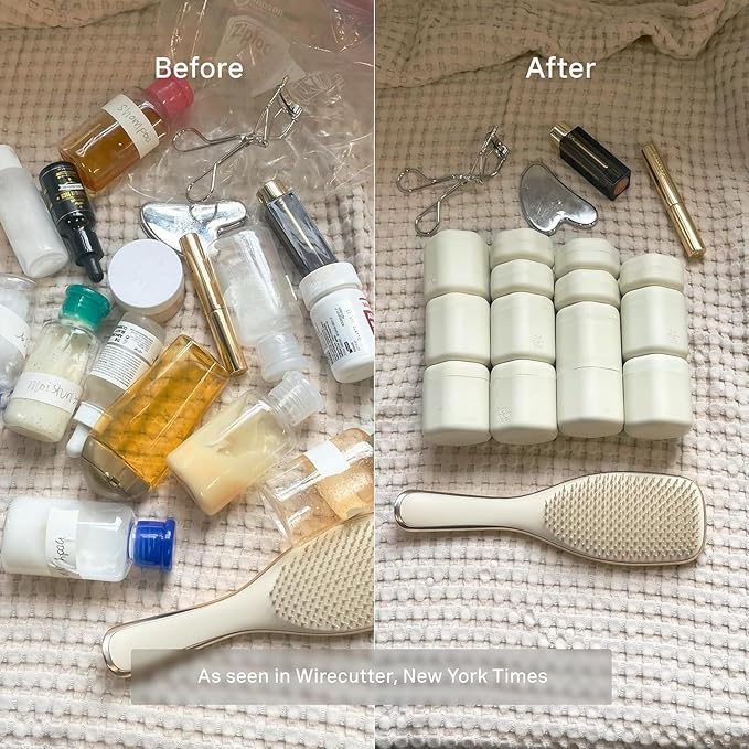 Cadence Travel Containers - 2 Piece Body Care Capsule Set - Magnetic Containers w/ Lids - Carry On Travel Essentials for Women/Men - 1 Small & 1 Medium Capsule - Body Wash & Lotion Labels - Charcoal
