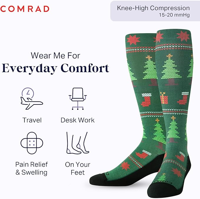 Comrad Nylon Knee High Socks - 15-20mmHg Graduated Compression Socks - Soft & Breathable Support Unisex Socks