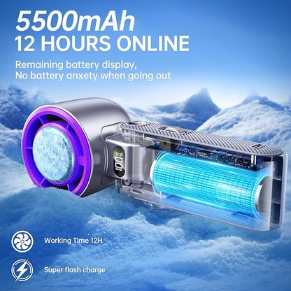 Handheld Portable Fan with Ice Cooler: 100-Speed 5500mAh Rechargeable Handheld Fan, 12H Time Hand Cooling Personal Fans with 20000 RPM Air Turbo Tech for Travel Outdoor