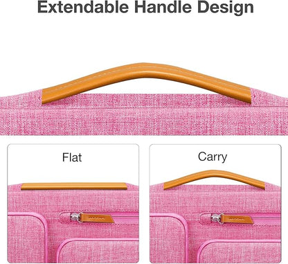 MOSISO 360 Protective Laptop Case 13.3 inch, 13-13.3 inch Laptop Sleeve Compatible with MacBook Air/Pro 13 / Pro 14,HP Dell Acer ASUS,Side Open Carrying Case with 4 Zipper Pockets&Handle, Rose Red