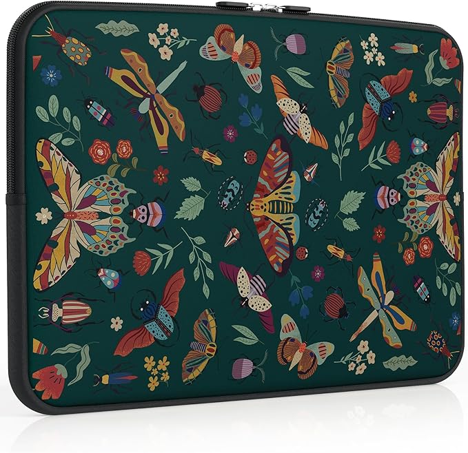 iCasso Laptop sleeve 13 inch for MacBook Air 13-13.6 inch, Cute Laptop case for Macbook Pro 13 inch, Slim Protective Travel Carrying Case for MacBook Pro 14 inch, Chromebook, HP, Dell, Green Butterfly