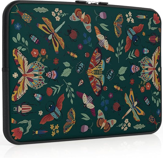 iCasso Laptop sleeve 13 inch for MacBook Air 13-13.6 inch, Cute Laptop case for Macbook Pro 13 inch, Slim Protective Travel Carrying Case for MacBook Pro 14 inch, Chromebook, HP, Dell, Green Butterfly