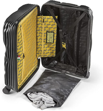 CRASH BAGGAGE Stripe Suitcase | Black | 36L | 100% Polycarbonate, TSA-Approved Lock, 360° Spinning Wheels
