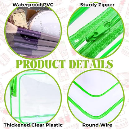 6 Pieces Clear Makeup Bags Bulk TSA Approved Toiletry Bag for Travel PVC Waterproof Clear Cosmetic Pouch with Zipper for Men and Women Carry-on Travel Essentials (Green)