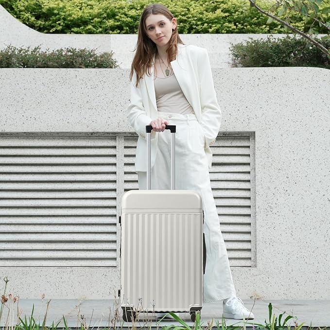 Merax Luggage Sets 3 Piece,Front Open Hardshell Expandable Suitcase with Spinner Wheels and Duffel Bags,Lightweight Carry on Luggage with USB Port,20/24IN,White Grey