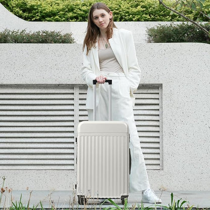 Merax Luggage Sets 2 Piece Front Opening, Hardside Lightweight Carry on Suitcase with USB Port,Durable Expandable Luggage with Bags Spinner Wheels and TSA Lock,White Grey