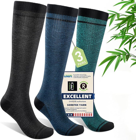 Compression Socks Women & Men, 15-20 mmHg Bamboo Viscose Knee High Soft Support for Flying Travel Daily