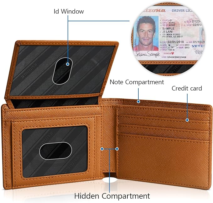 RUNBOX Wallet for Men Slim Rfid Leather 2 ID Window With Gift Box