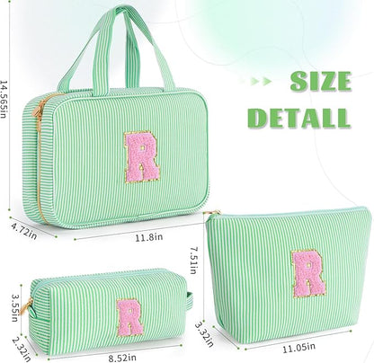 Tween Girls Trendy Stuff - Birthday, Graduation, Mother's Day, Bridesmaid Gifts for Women,Teachers,Sisters - Initial Toiletry Bag Makeup Bag Cosmetic Travel Bag - Green R
