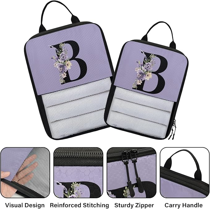 Custom Name 6 Set Compression Packing Cubes for Travel Accessories Customized Expandable Packing Organizers Personalized Carry On Essentials Luggage Bags, Lavender