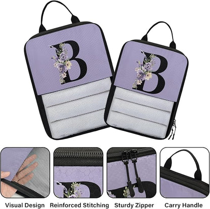 Custom Name 6 Set Compression Packing Cubes for Travel Accessories Customized Expandable Packing Organizers Personalized Carry On Essentials Luggage Bags, Lavender