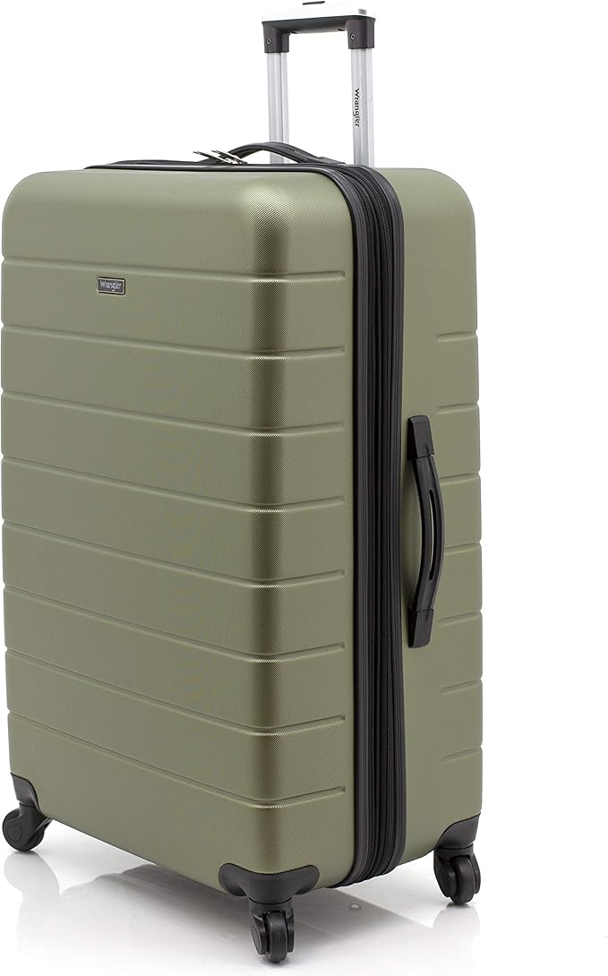 Wrangler Smart Luggage Set with Cup Holder and USB Port, Olive Green, 3 Piece