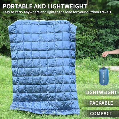 Down Camping Blanket - Lightweight, Packable, Warm & Puffy Outdoor Travel Quilt for Sleep, Hiking, Backpacking, Stadium, Festivals, Water-Resistant Sleeping Bag 55"x79"