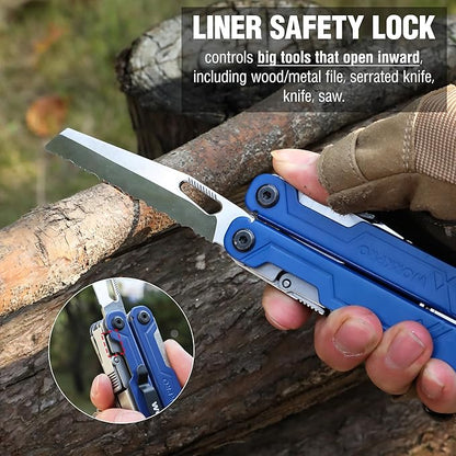 WORKPRO 18-in-1 Multi Tool Pliers, Gifts for Dad, Stainless Steel EDC Multitool with Pocket Knife, 2 Safety Locks, Belt Clip and Oxford Pouch, Multipurpose Utility Multiuse Tool for Outdoor Activities