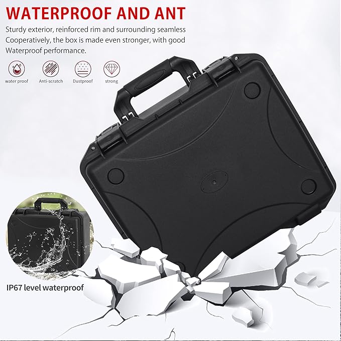 Hard Case with IP67 Waterproof Shockproof Tool Box for Microphone, Drones, Camera, Equipments, Portable Storage Case, 18.3 x 15.7 x 7.6 Inch
