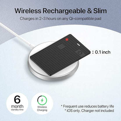 Slim Air Tag Wallet Tracker Card, [Apple MFi Certified], Wireless Charging, Work with Apple Find My, IP67 Waterproof, Item Locator for Keys, Bags, Passport, iOS Only, 1 Pack