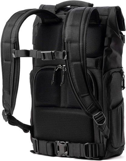 Think Tank FocusPoint 22L RollTop Camera Backpack - Asphalt Black: Expandable Travel & Camera Backpack with Laptop Sleeve, Quick Side and Back Access, Rain Cover – Versatile Photography & Travel Bag
