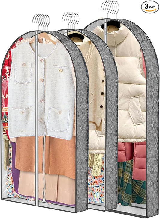 3 Pcs Garment Bags, 40" & 50" PEVA Moth-Proof Breathable Dust Cover, Hanging Clothes Covers with Bedroom, Suits, Padded Clothes, Shirts Prevent Dust