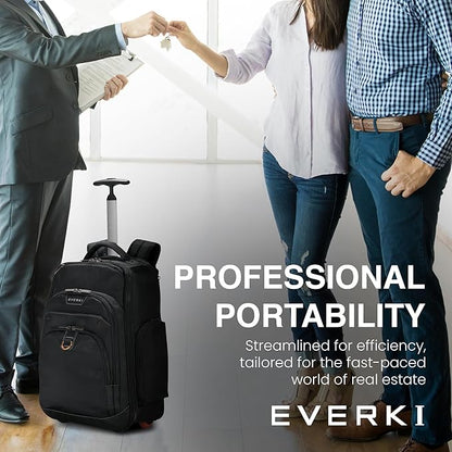 EVERKI Atlas 30L Wheeled Laptop Backpack – Carry-On Travel Backpack for Women & Men – Fits 13 to 17.3-Inch Laptops with Adjustable Compartment – Rolling Backpack for Travel – Black (EKP122)
