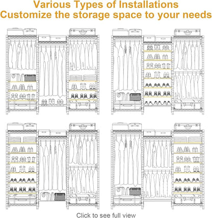 E16 Heavy Duty Clothing Rack（with 7-Tier Adjustable Shoe Rack） Freestanding Clothes Rack for Hanging Clothes，Metal Closet Storage Organizer Large Wardrobe，69'' W x 15.8'' D x 76.2'' H，Black