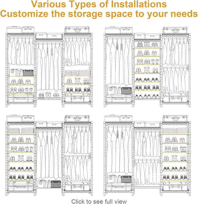 E16 Heavy Duty Clothing Rack（With 7-Tier Adjustable Shoe Rack） Freestanding Clothes Rack for Hanging Clothes，Metal Closet Storage Organizer Large Wardrobe，69'' W x 15.8'' D x 76.2'' H，White