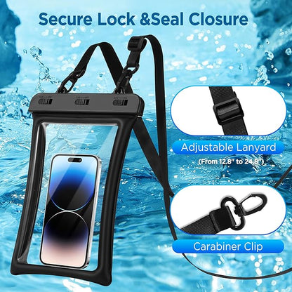 CACOE [Floatable Extra Large Universal IPX8 Waterproof Phone case 2 Pack-Up to 10.0",Adjustable Lanyard Phone Pouch,Dry Bags for Vacation Beach Pool Kayak Cruise Travel Essentials（Black+Green）