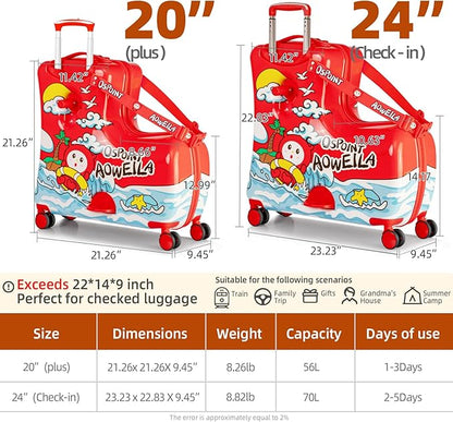 Kids' Lightweight Ride on Luggage with Spinner Wheels & Foldabe Design (Red, 20"+ Aged 1-3 Toddler),Children Holiday Birthday Gift