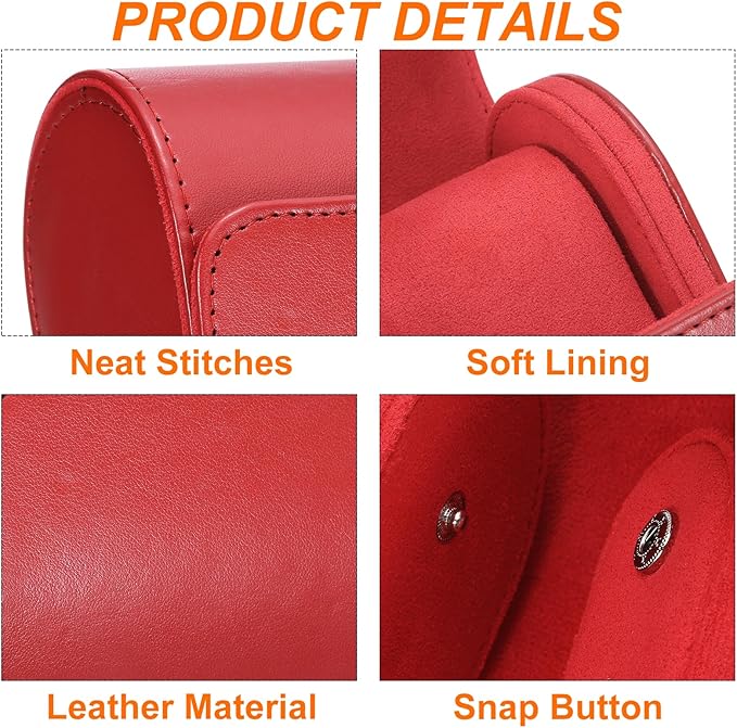 HARFINGTON Watch Roll Travel Case 2 Slot Portable Leather Watch Case for Men and Women, Watches Storage Organizer with Removable Pillows for Traveling, Display, Home Storage, Red