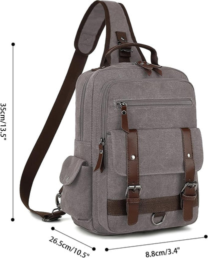 Vintage Messenger Bag, Canvas Backpack for Travel, Men's Shoulder Bag, Dual-use Bag for Hand Carry and Crossbody Carry