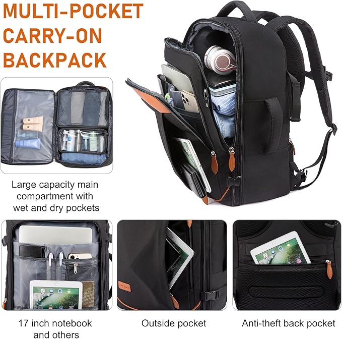 LOVEVOOK Carry on Backpack, 40L Travel Backpack for Women Men Airline Approved, Expandable Large Suitcase Backpacks With 4 Packing Cubes, Aer Travel Pack 3, Water Resistant Weekender Bag