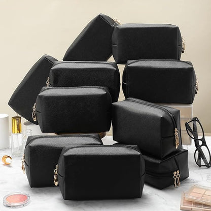 Cunno 100 Pcs Makeup Bags Bulk PU Leather Cosmetic Pouch Christmas Small Pouch Bag DIY Toiletry Bags Preppy Aesthetic Travel Storage Organizer for Women Travel Christmas Party Gift(Black)