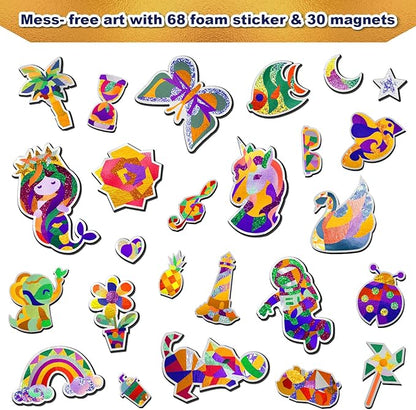 FLUXOJOY Foil Art Craft Kits for Kids, Mess -Free Fun Activity Set for Child, DIY Printing Craft Kits, Christmas Gifts for Ages 4 5 6 7 8 9 10 11 12 Years and Up, Art Travel Toys for Boys Girls