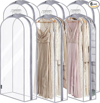 BALEINE 60'' Clear Garment Bags for Hanging Clothes, 10.5'' Wide PEVA Suit Bag for Closet Clothes Dresses Coat (Clear, 6PK)