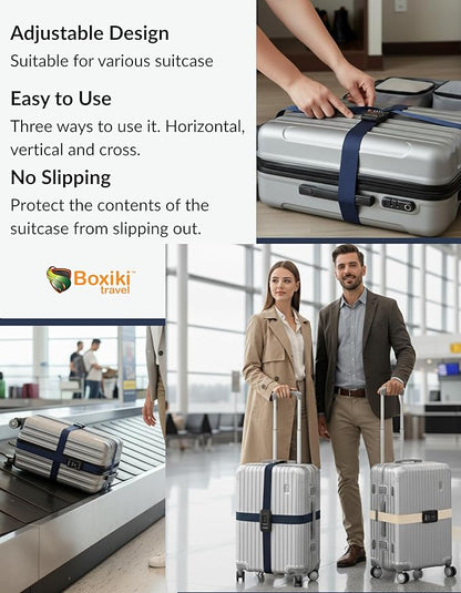 TSA Approved Luggage Straps – Set of 2 Anti-Burst Adjustable Polyester Suitcase Belts with 3-Dial Combination Lock – Prevents Accidental Opening, Secure Travel (Beige)