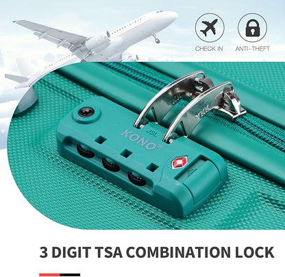 Kono Carry On Luggage Set Airline Approved Lightweight PC+ABS Carry On Suitcase with TSA Lock Spinner Wheels Durable Luggage Hardside Turquoise
