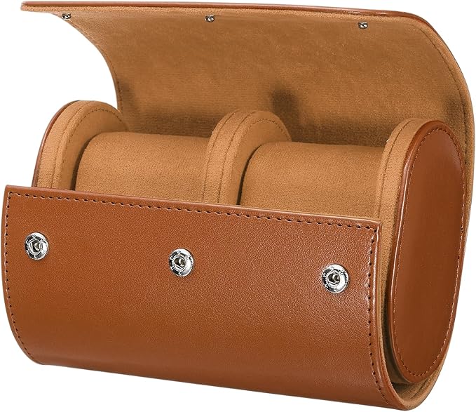 HARFINGTON Watch Roll Travel Case 2 Slot Portable Leather Watch Case for Men and Women, Watches Storage Organizer with Removable Pillows for Traveling, Display, Home Storage, Yellow