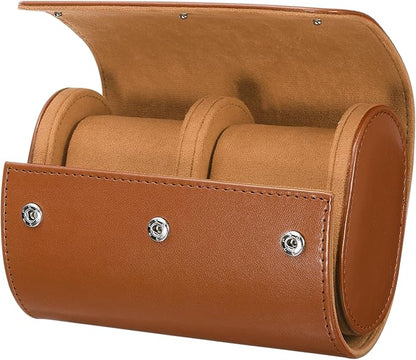 HARFINGTON Watch Roll Travel Case 2 Slot Portable Leather Watch Case for Men and Women, Watches Storage Organizer with Removable Pillows for Traveling, Display, Home Storage, Yellow