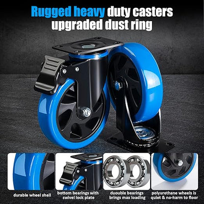 Swivel Caster Wheels Set of 4,5 Inch Casters Wheels for Carts Heavy Duty,Locking Caster Wheels for Furniture and Workbench.