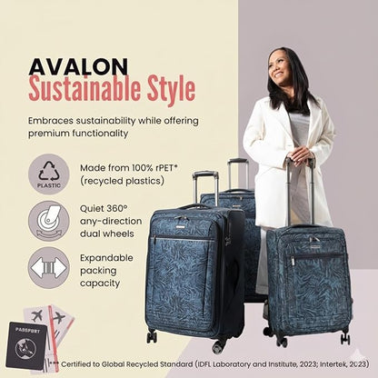 Ricardo Beverly Hills Avalon Softside Large Check-In Luggage Made with Sustainable 100% Recycled PET (rPET), Lightweight, Eco-Friendly Travel, Expandable, Dual Spinner Wheels, Serengeti Night, 28-inch