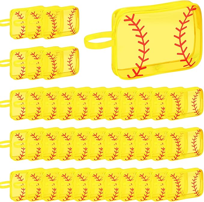 40 PCS Softball Makeup Bag - Softball Goodie Bags Bulk Waterproof Clear PVC Travel Toiletry Zipper Pouch Organizer, Premium Softball Team Gifts for Girls Women Players Coaches